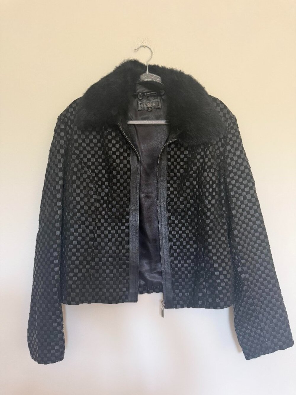 Wilsons Leather Fur Collar Woven Leather Jacket Vintage Edgy Luxury Black - XL
